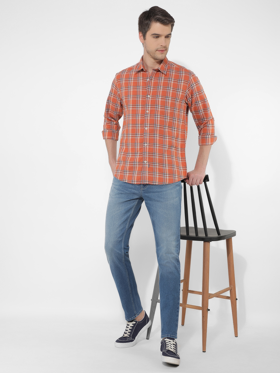 Numero Uno Men Checkered Orange Shirt